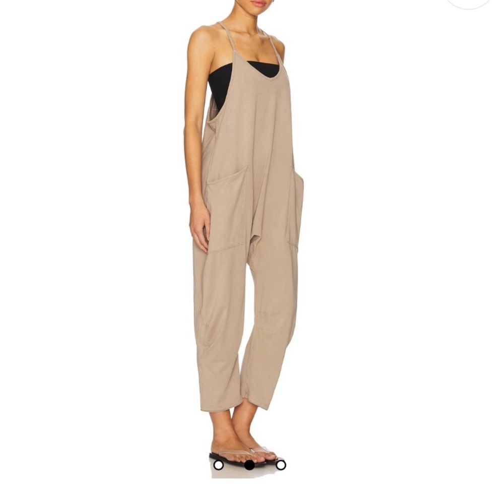 FP Movement by Free People Beige Wide-Leg Spaghetti-Strap Jumpsuit